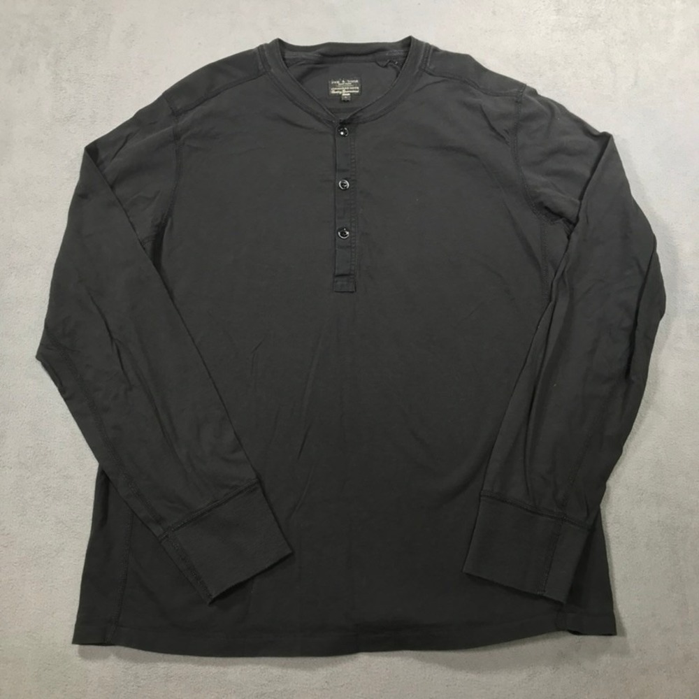 Rag & Bone Henley T Shirt Men's Large Black Long Sleeve Cotton